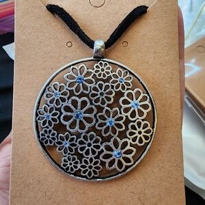 Floral Silver Necklace with Blue Highlights